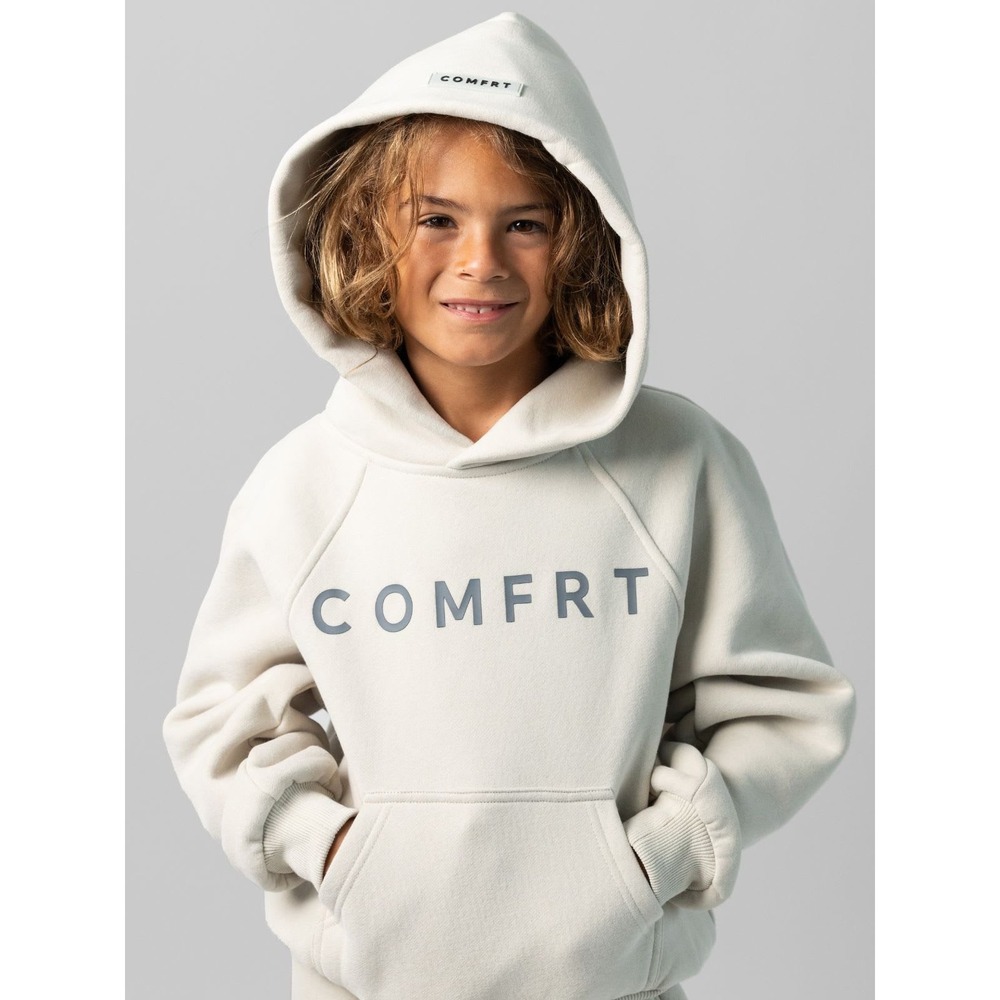 Comfrt Heavyweight Kids Hoodie Cream Off White Sweatshirt Size M